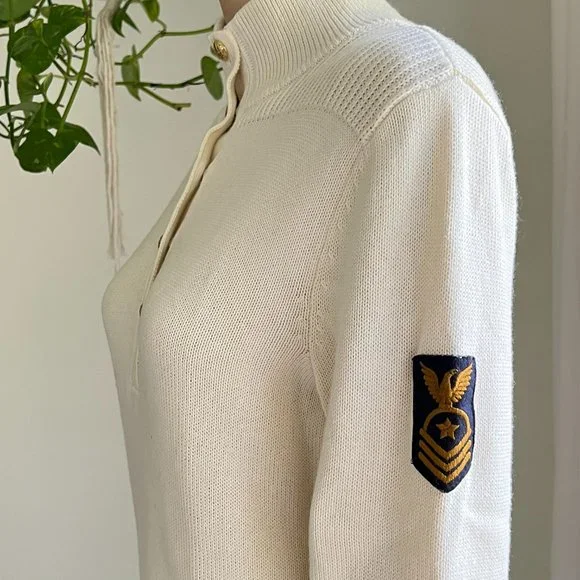 Ralph Lauren Lauren Jeans Co Cream & Navy Military Patch Pullover Sweater Large - Picture 6 of 11